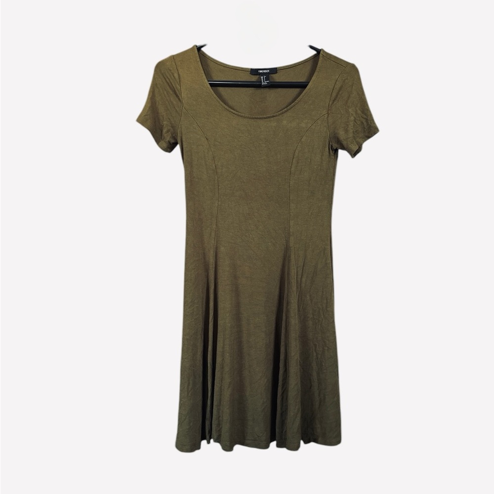 Forever 21 Fit & Flare Olive Green Short Sleeve Dress